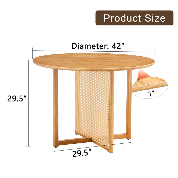 Chinese Countryside Retro Solid Wood Round Table, Simple Modern Imitation Rattan Table - Wood