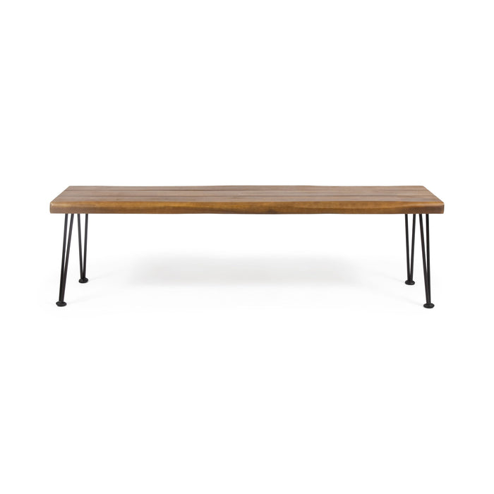Zion - Industrial Wood And Metal Rectangular Bench With Faux Live Edge Design - Teak