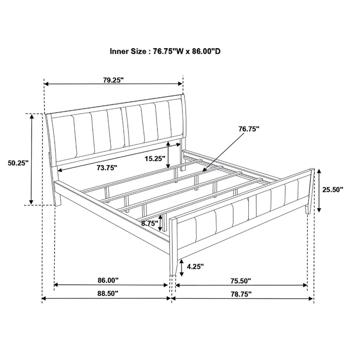 California King Upholstered Panel Bed With Headboard And Footboard - Cappuccino
